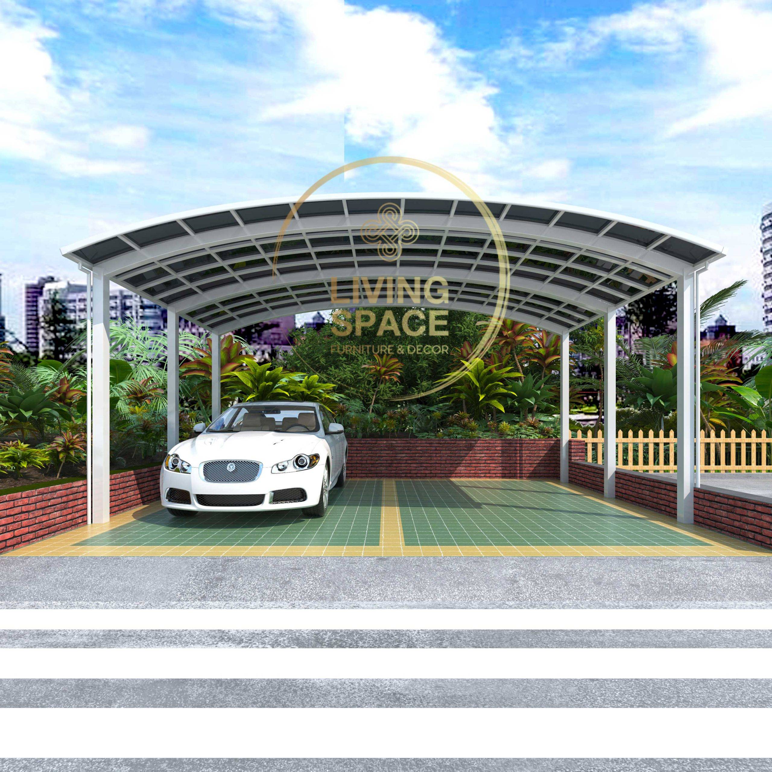 M Shape Double Carport | White | Living Space